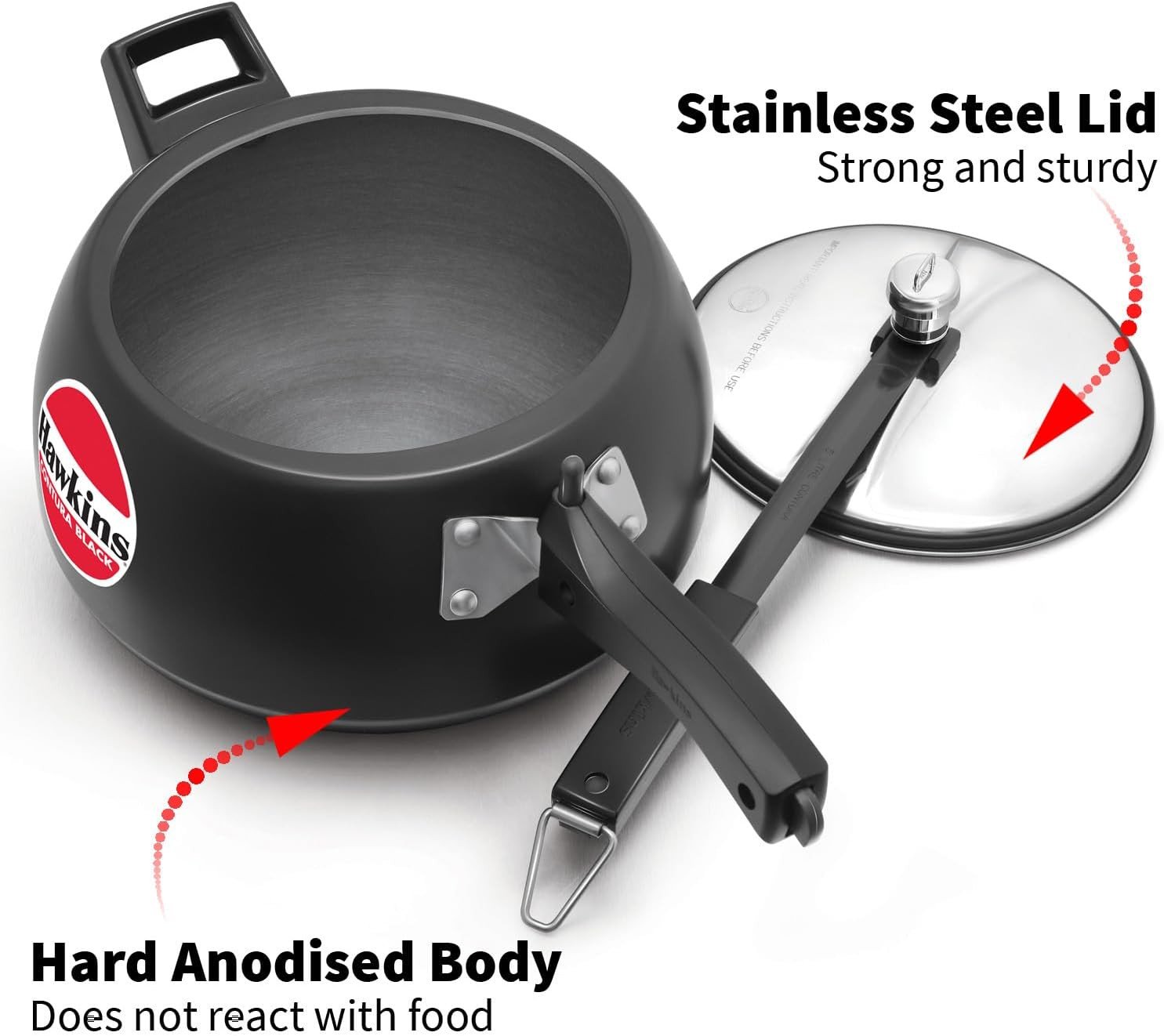 Hawkins 2 Litre Contura Black Pressure Cooker, Hard Anodised Inner Lid Cooker, Handi Cooker, Small Cooker, Black