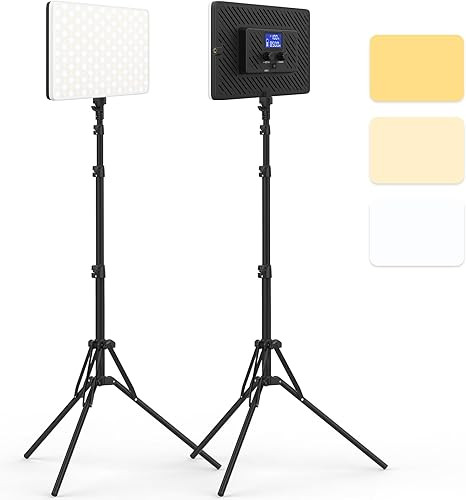 2 Packs LED Video Light with 63" Tripod Stand, QEUOOIY 20W Bi-Color Photography Lighting Kit, Dimmable 2500-8500K Studio Conference Light, Built-in 8000mAh Battery for YouTube/TikTok/Vlog/Streaming