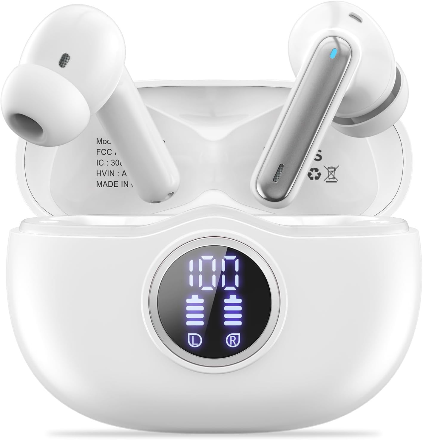 Wireless Earbuds, Bluetooth 5.3 Headphones HiFi Stereo 50H Playback LED Digital Display Ear Buds with ENC Noise Canceling Headset, IPX7 Waterproof Earphones for Gym/Running/Work (Black)