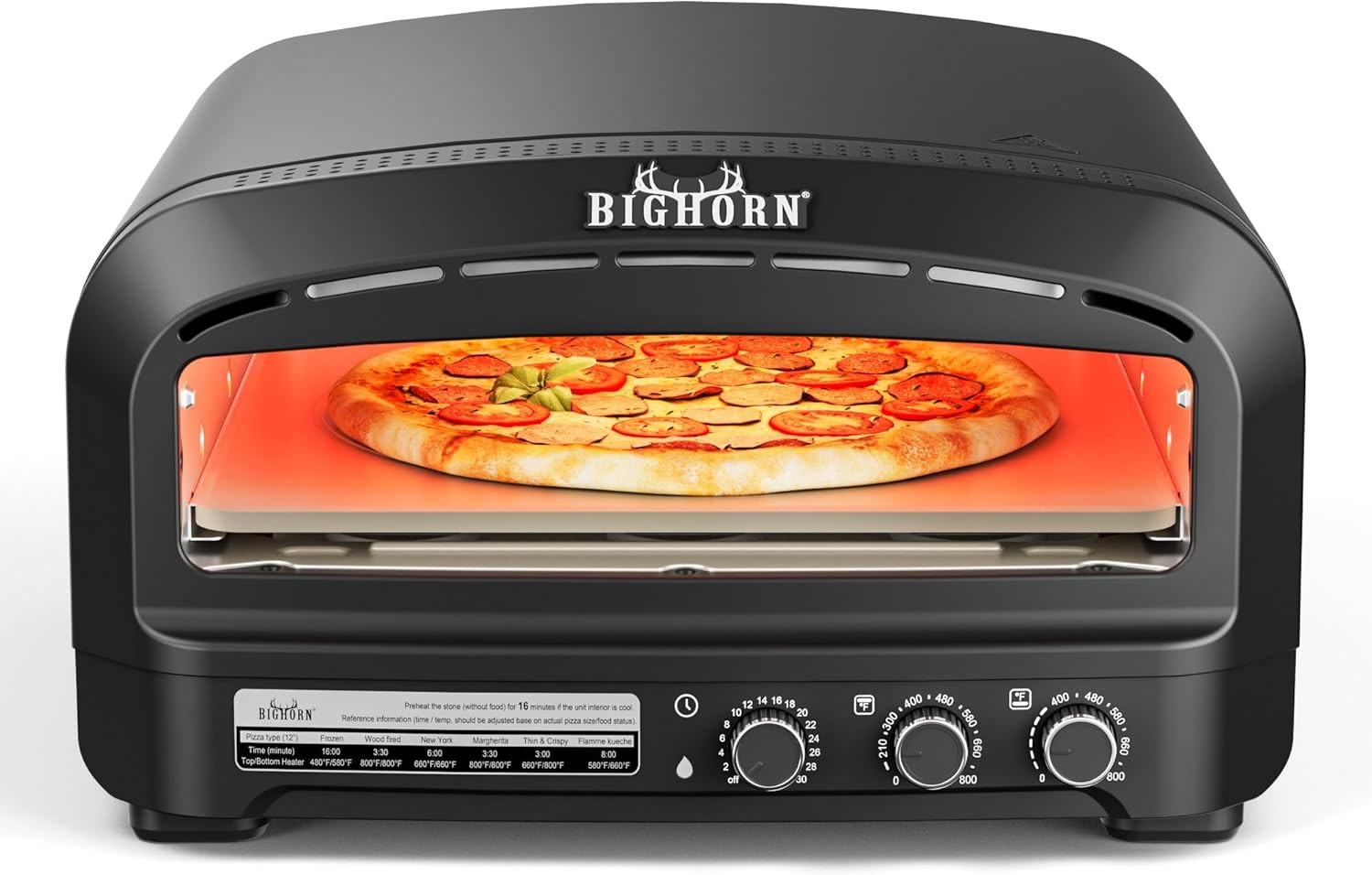 BIG HORN Pizza Oven Indoor, 14" Electric Countertop Pizza Oven with 6 Modes, Heats up to 850°F Pizza Maker, Flip-Up Design Pizza Cooker for Home Kitchen, Restaurants, Parties